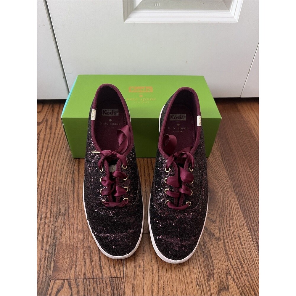 Kate Spade X Keds Deep Cherry Glitter Sneakers Size 8